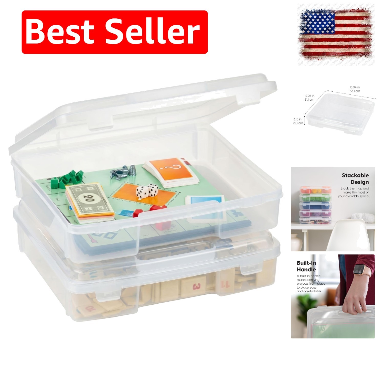 Board Game Storage Containers, 2-Pack || Organizers with Built-In Handle & Sn…
