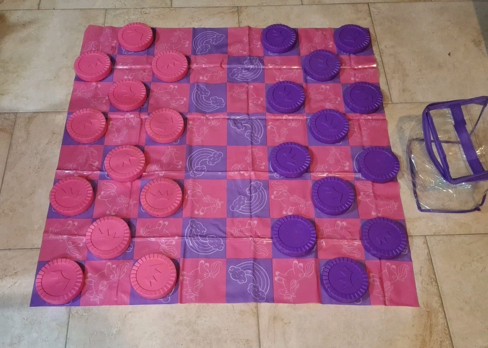 Imperial Floor/Yard Large Jumbo 4.5″ Checkers Complete Set Pink & Purple 37×37″