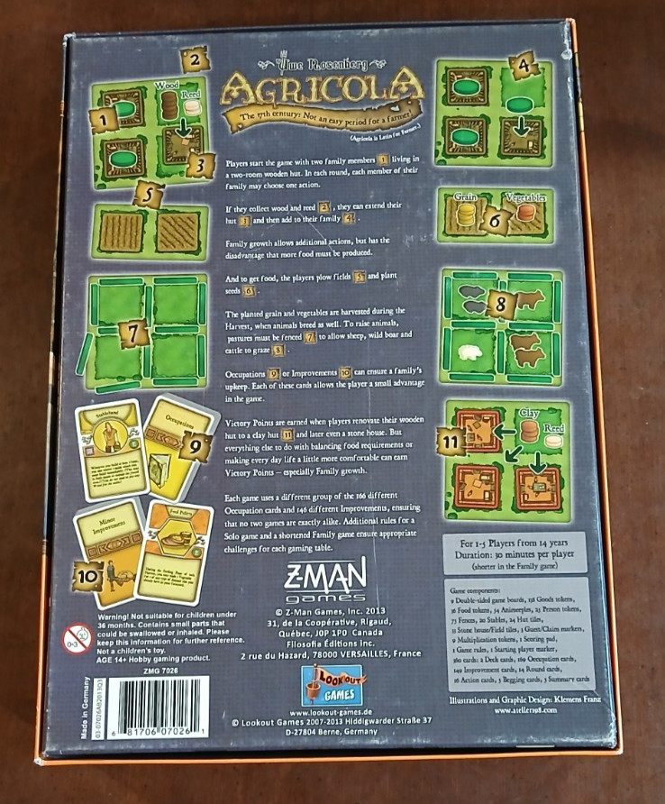 Z-Man Games Agricola Board Game 2007 w/Animeeples Pre-Owned 100% Complete VGUC
