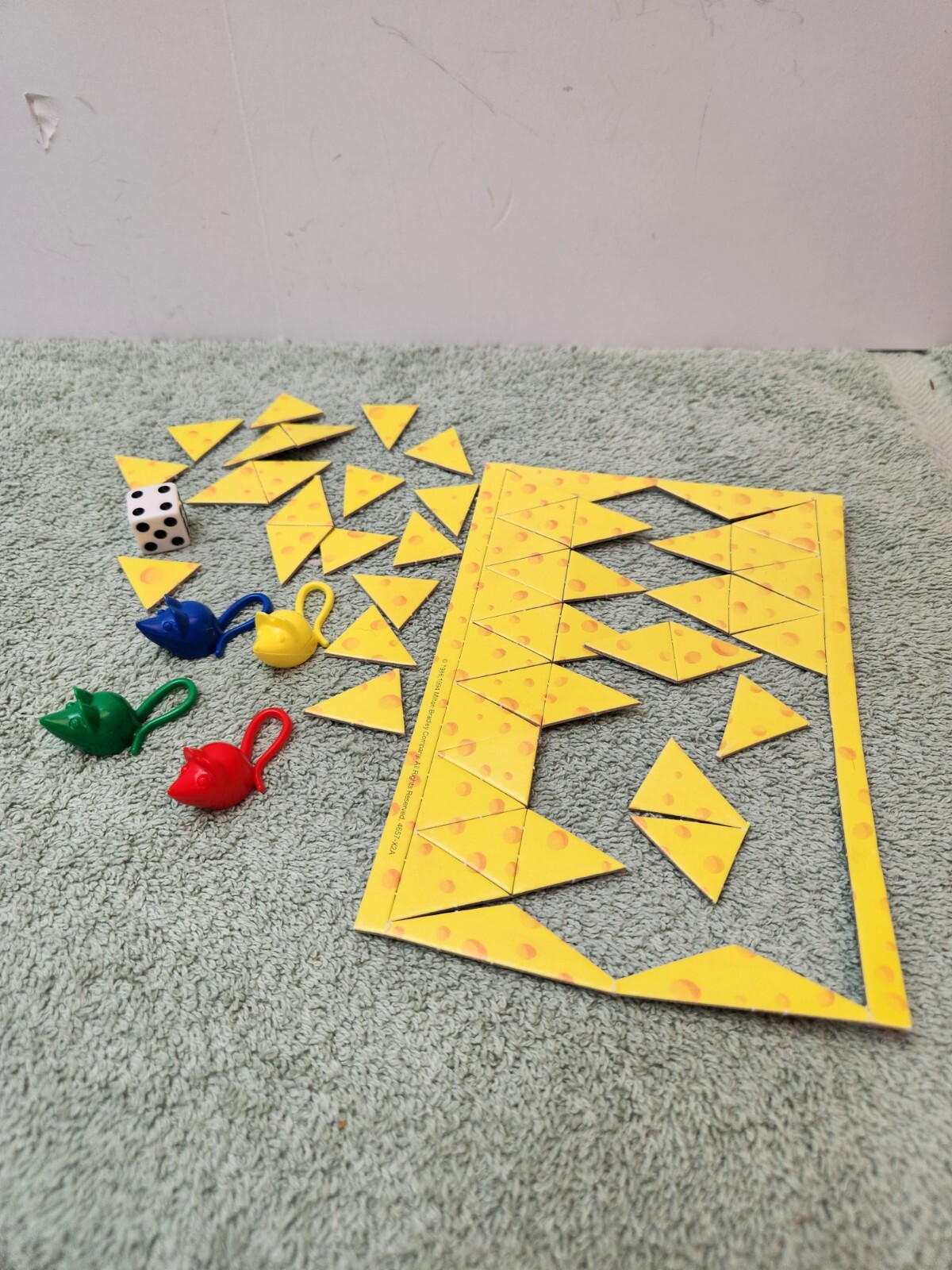 1999 Mouse Trap Game Replacements Pieces. Dice, 4 Mice & Cheese Triangles.