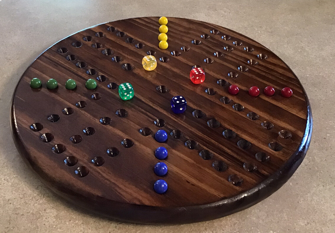 15” WALUNT STAINED WOODEN PINE AGGRAVATION MARBLE GAME BOARD 2-4 PLAYER NEW
