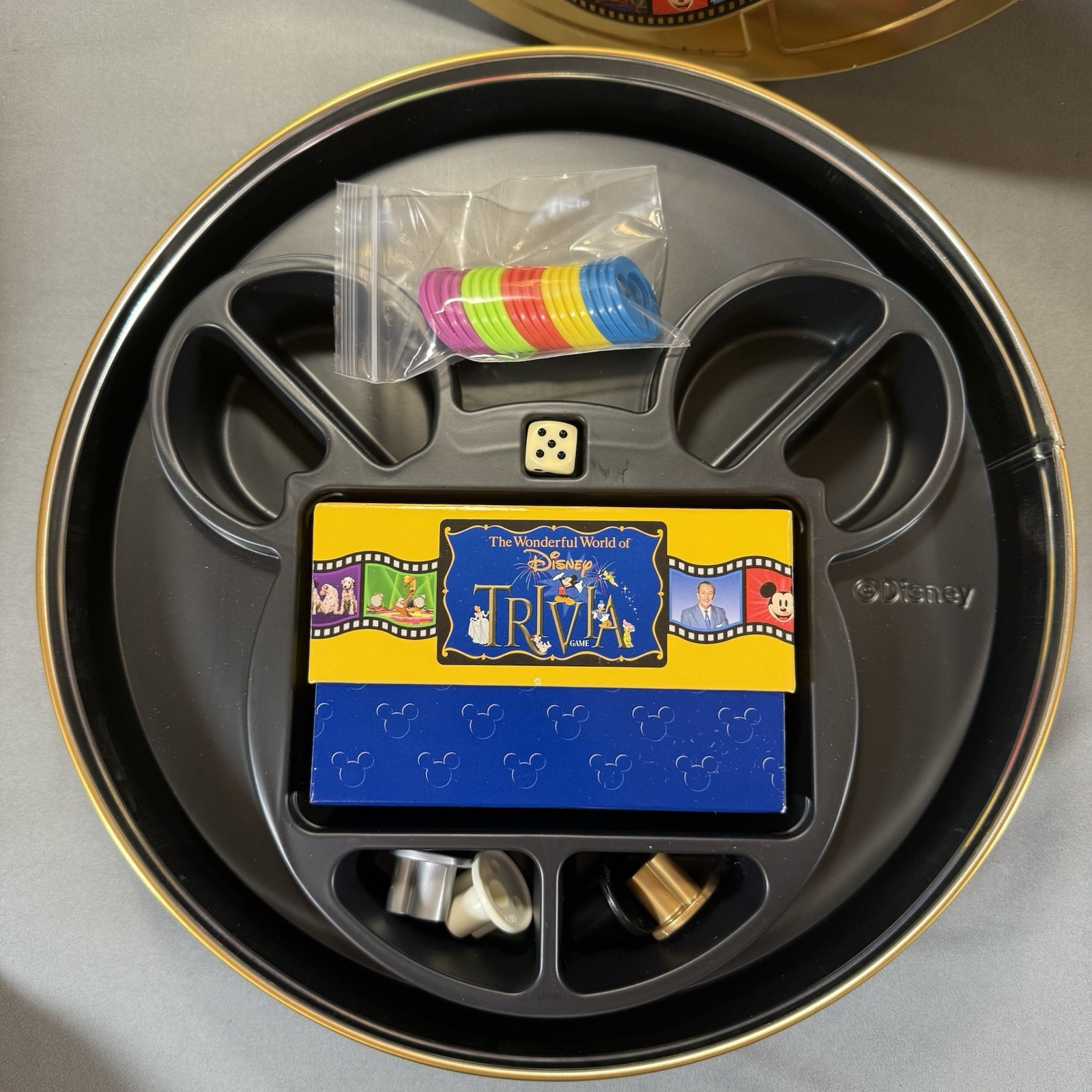 The Wonderful World Of Disney Trivia Game, Gold Tin, 1997 Mattel, Good Condition