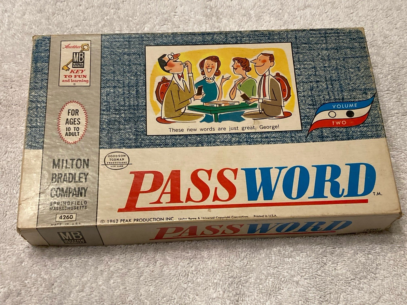 Vintage 1962 Password Game, No. 4260, Complete Set, Milton Bradley Co., USA.