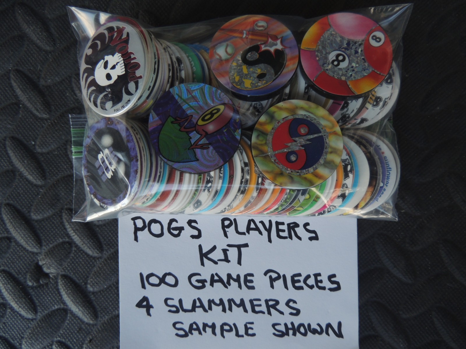POGS SLAMMERS VTG 90’S CUSTOM PLAYERS KIT 100 GAME PIECES + 4 1/4 INCH SLAMMERS