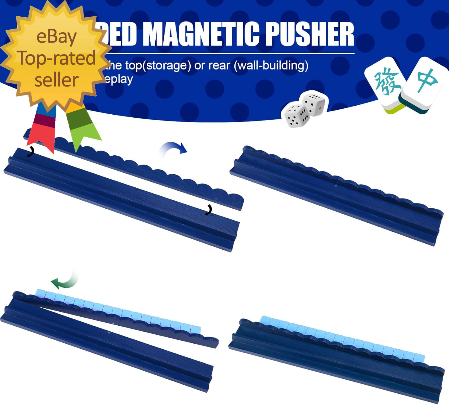 4 Pcs Wooden Mahjong Racks with Pushers 4 Set Magnet American Mahjong Rack