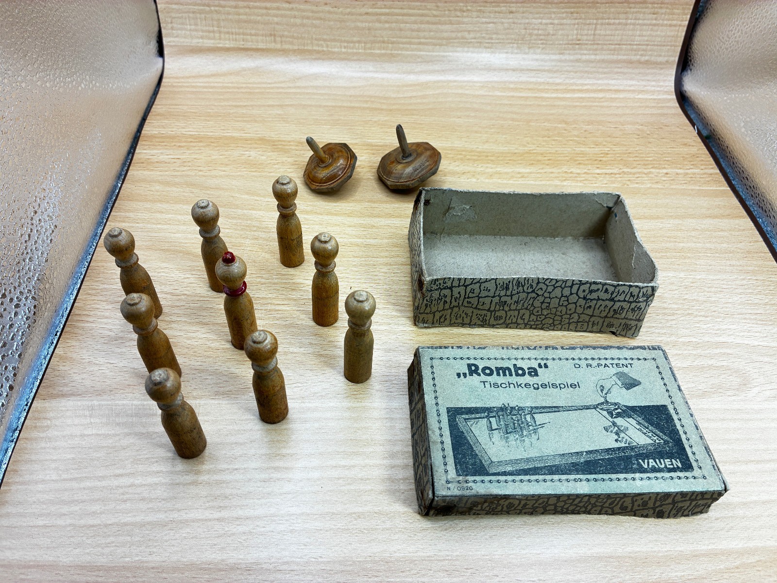 Accessories Romba bowling game for table bowling game Vauen with instructions, antique from 1913