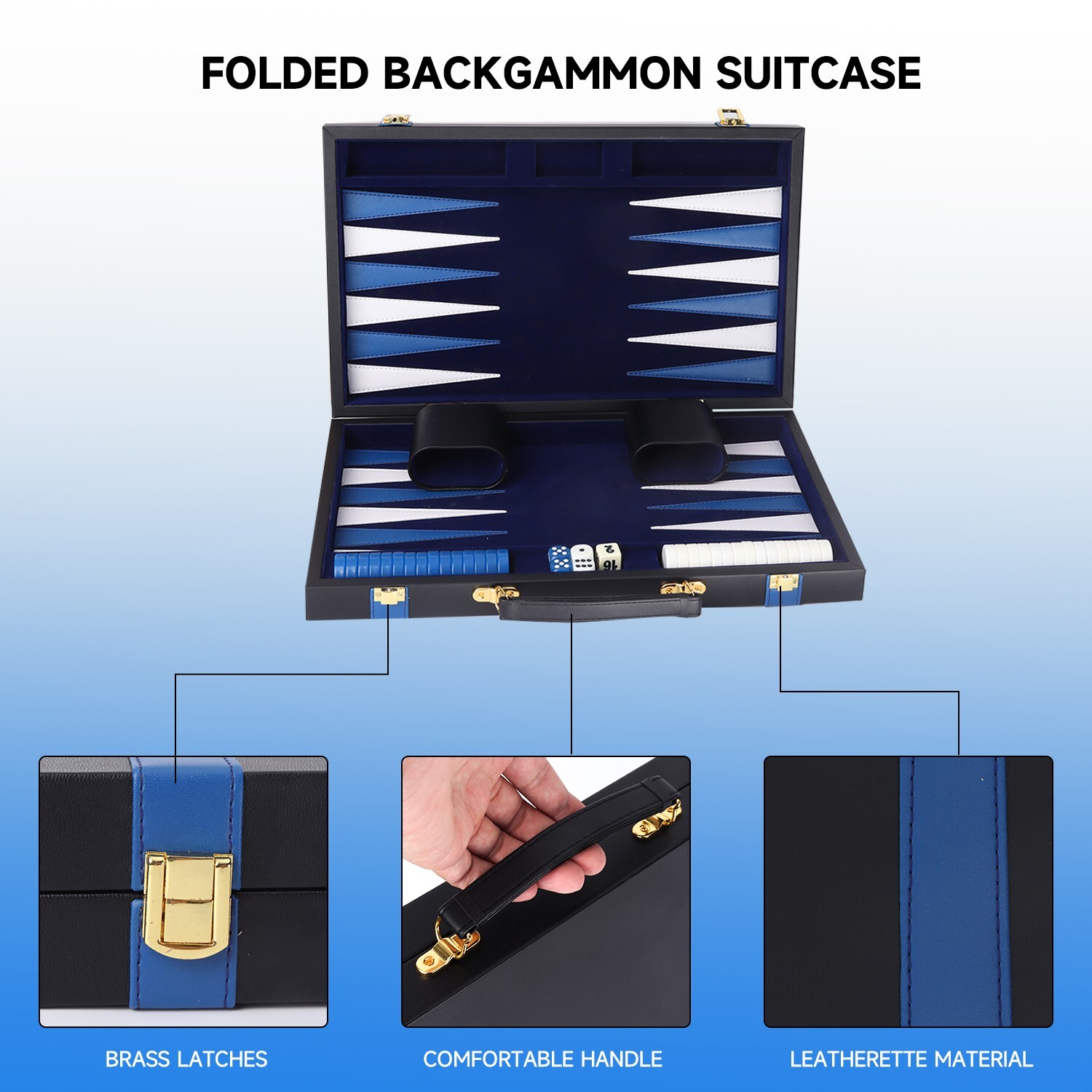 Classic Large Folding PU Leather Backgammon Board Game Set w/UREA Game Pieces
