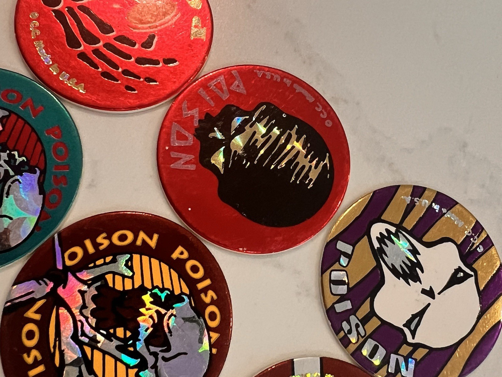 1990s Lot of 30 POISON Skull Bones Pogs Slammer Holographic Milk Caps Lot Mint!