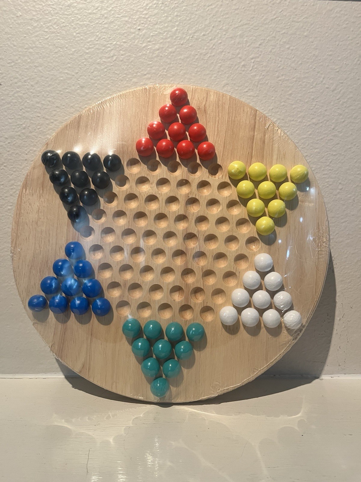 NEW All Natural Wood Chinese Checkers with Wooden Marbles Board Game