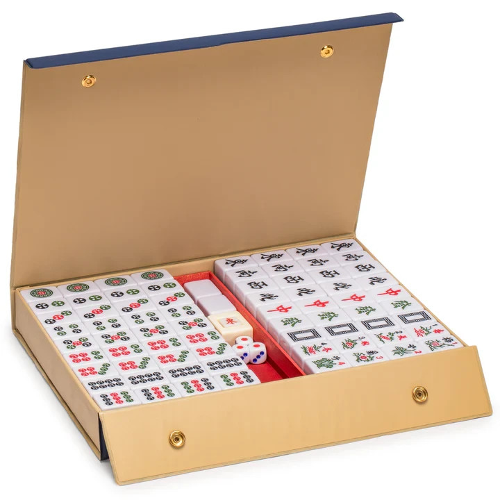 Chinese Mahjong Set, “Bleau Royal” with 146 Medium Tiles, Blue Vinyl Case