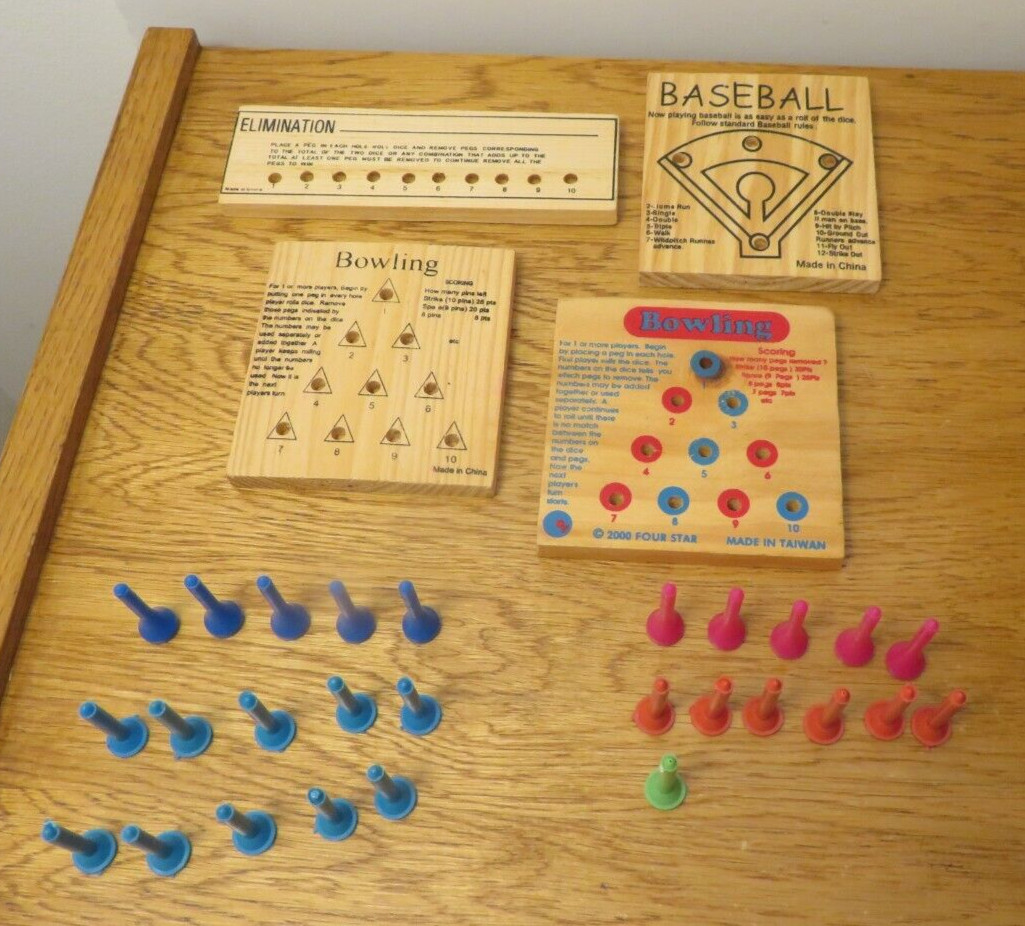 Vintage Small Wooden Board Games Lot of 4 Incomplete Sets Use for Parts As Is