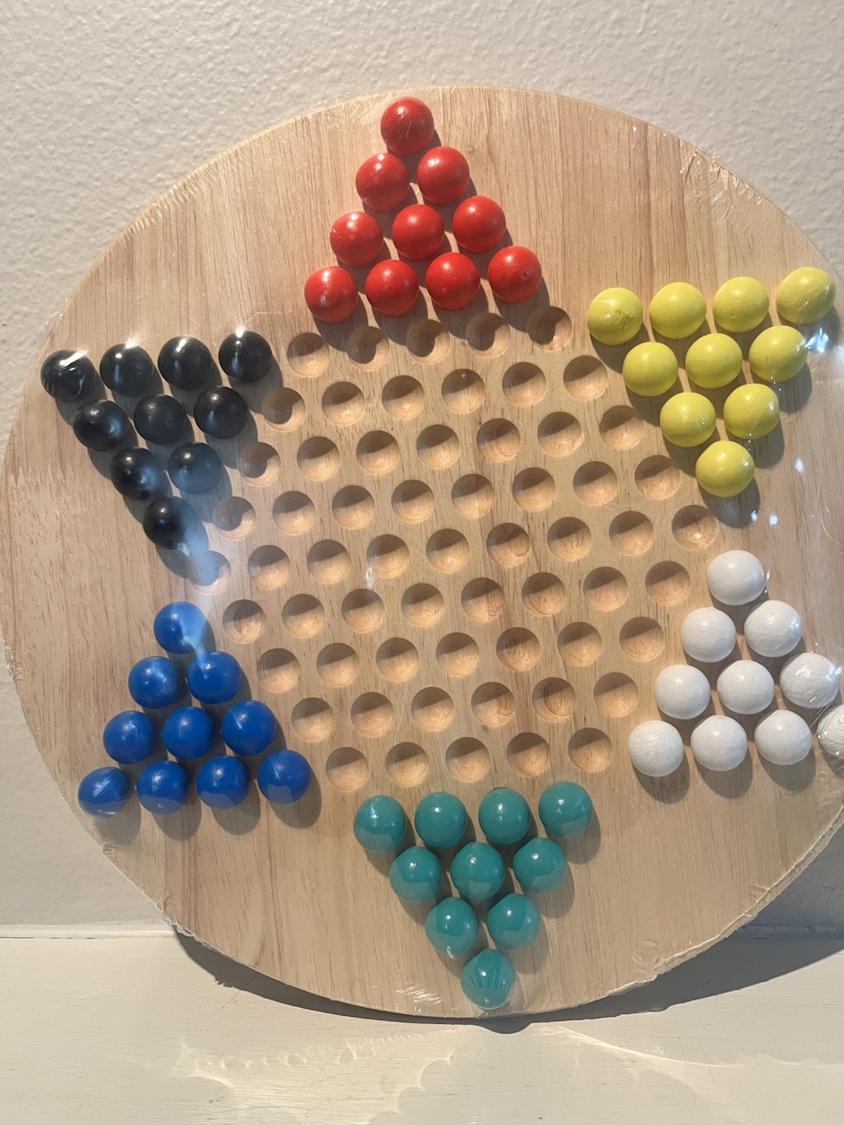 NEW All Natural Wood Chinese Checkers with Wooden Marbles Board Game