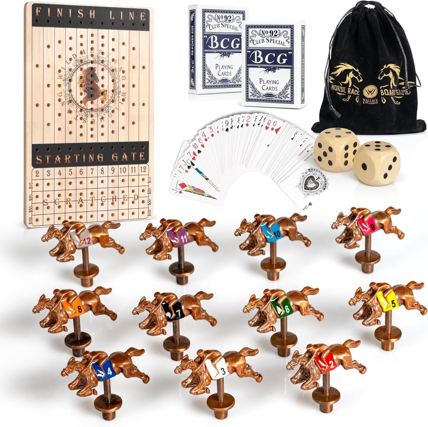 OOP NEW in Shrink Wallace Horse Race Board Game with 11 Metal Horses