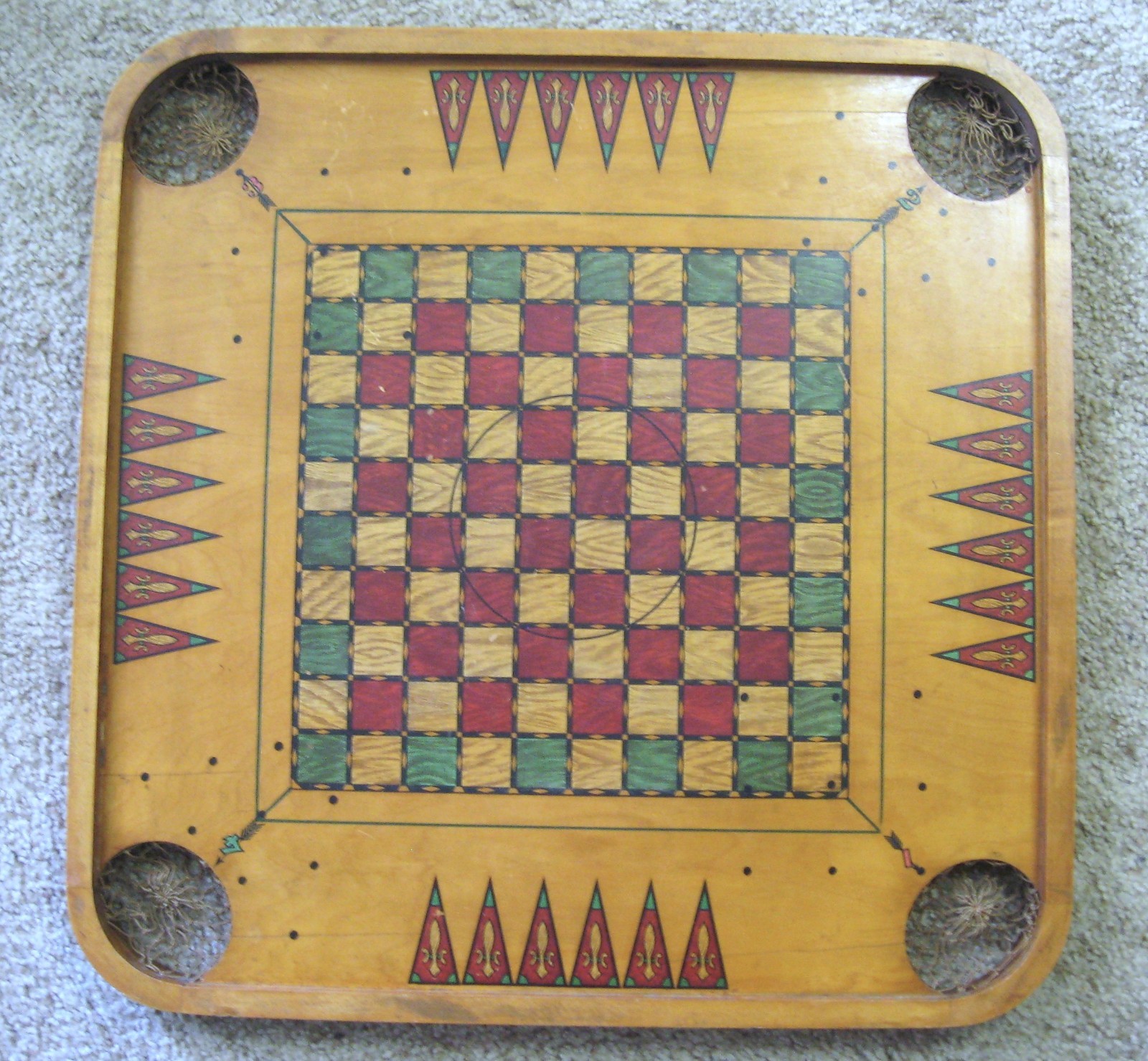 Early 1900’s CARROM-ARCHARENA “FLAGS Of The NATIONS” CROKINOLE / CARROM BOARD #2