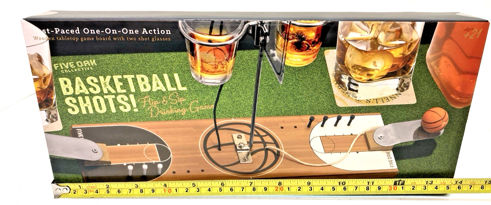 Five Oak Collective Basketball Shots Wooden Game Board With Two Shot Glasses