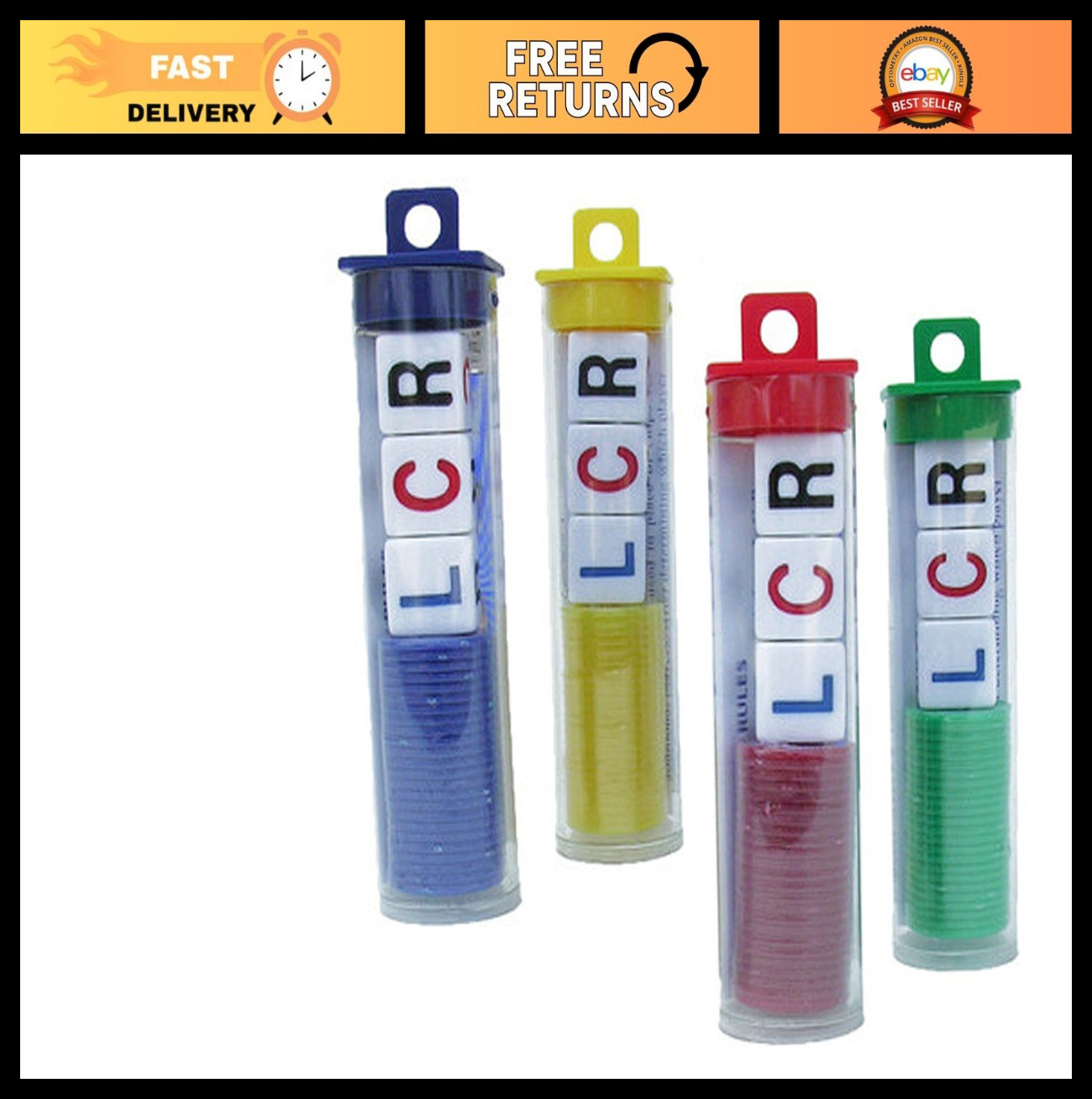 LCR Left Center Right Dice Game – 4 Sets Assorted Colors – Fun Family Party Game