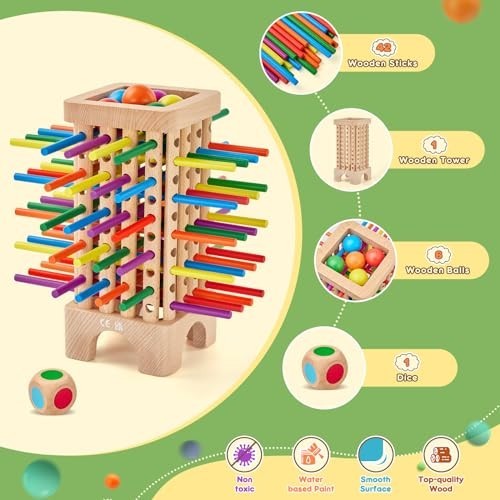 Colorful Wooden Sticks Dice Game – Montessori Math Educational Toy for Ages 3-6,