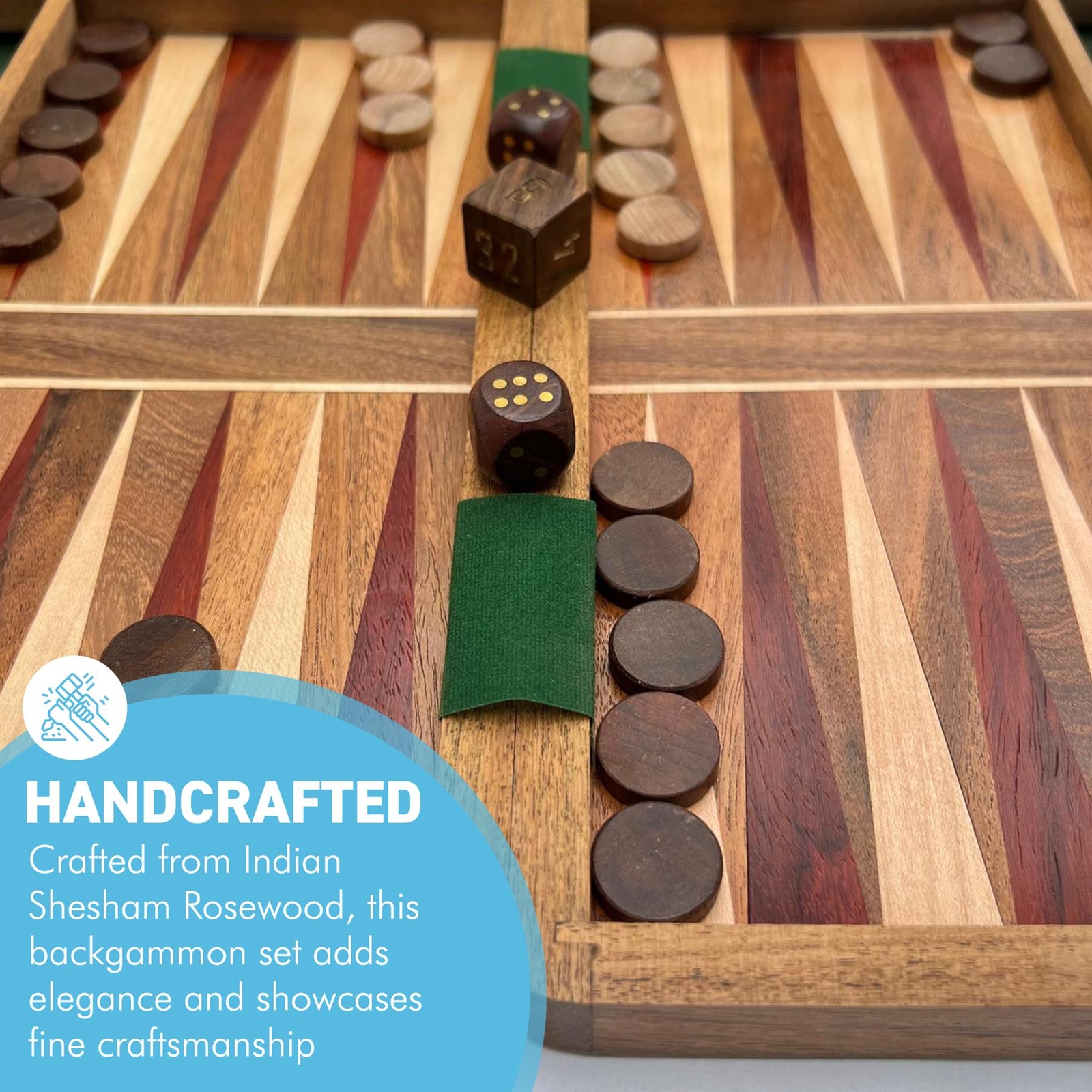 Wooden Inlaid Backgammon Set 36cm x 30cm Classic Game with Pieces & Dice