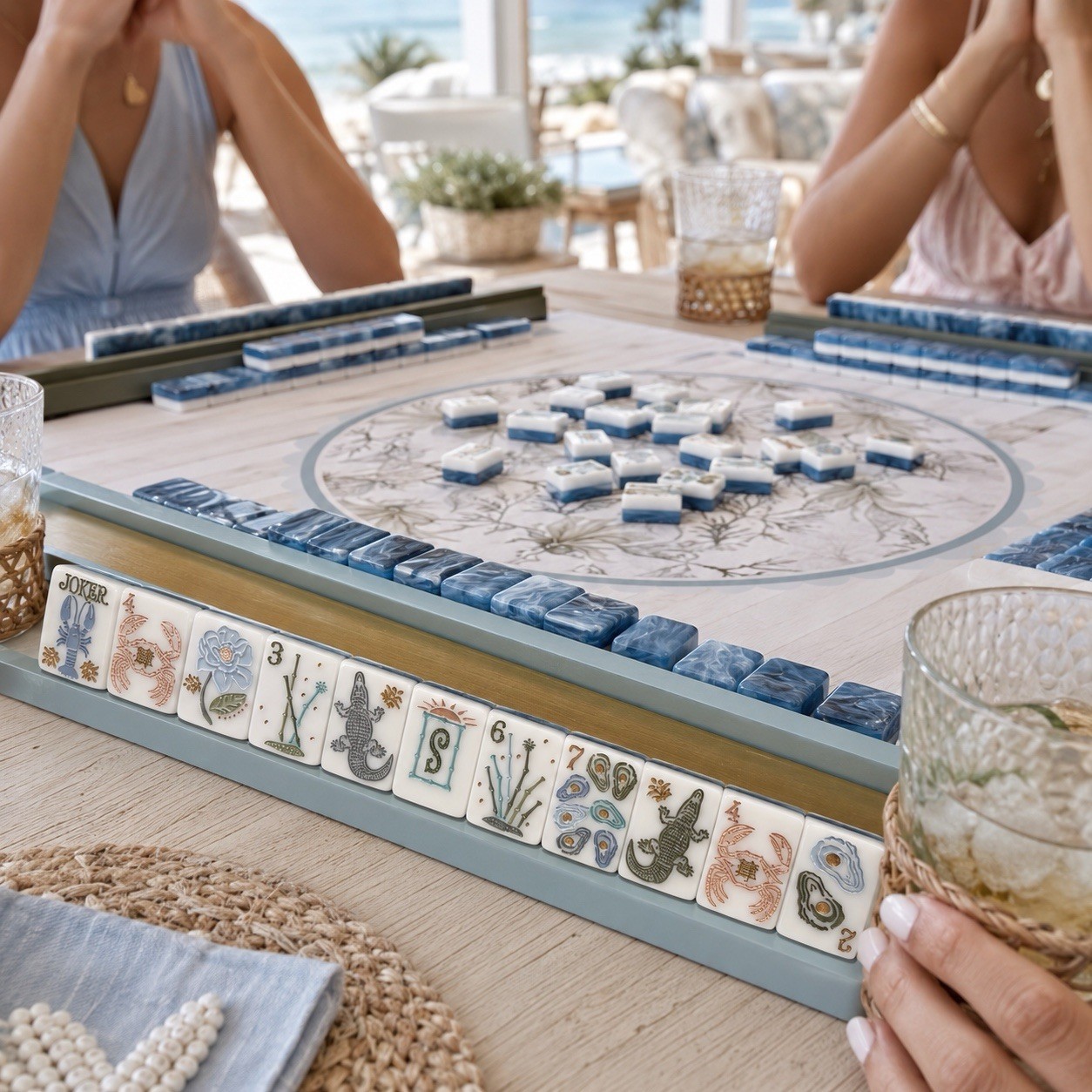 🌊Beach blue Mahjong Complete Tile Set, Blue & White Tiles (160tiles)