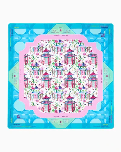 80x80cm Thickened Mahjong Table Mat Chinese Pavilion Blue Pink Rubber Carry Bag