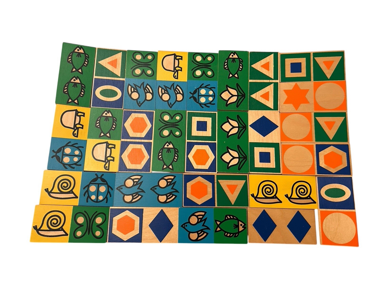 Vtg Creative Playthings 27/28 Wooden Picture Dominoes Original 1970 W/Box D6
