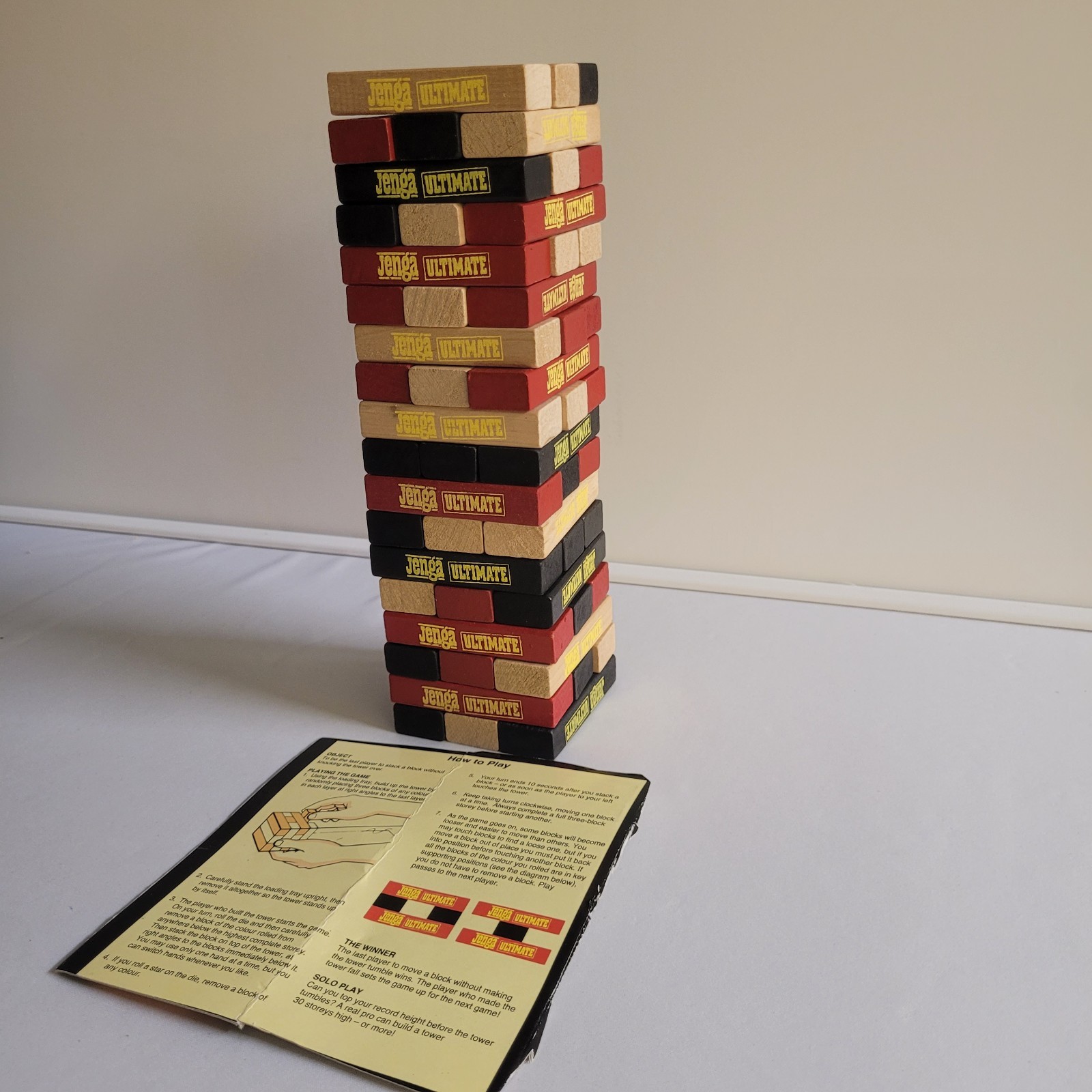 Vintage JENGA ULTIMATE Game 54 Red Black And Natural Wooden Blocks RARE HTF