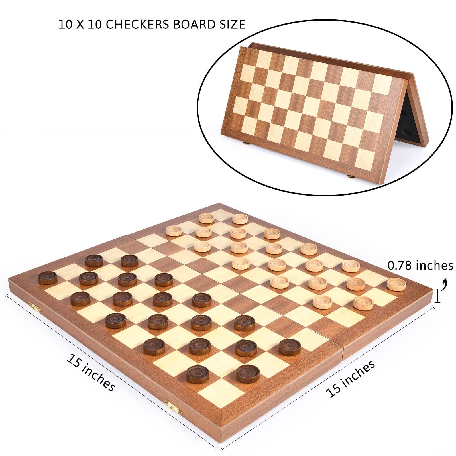 15inch Checkers Folding Wooden Game Set, 100 Square Checkerboard Internationa…