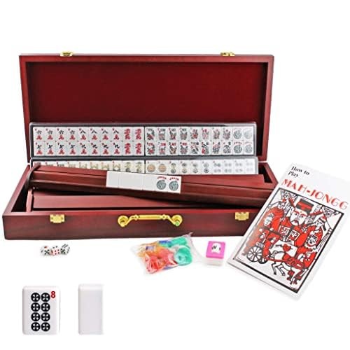 usamjtable American Mahjong Set 166 Tiles Wooden Tile Rack and Pusher (Wood C…