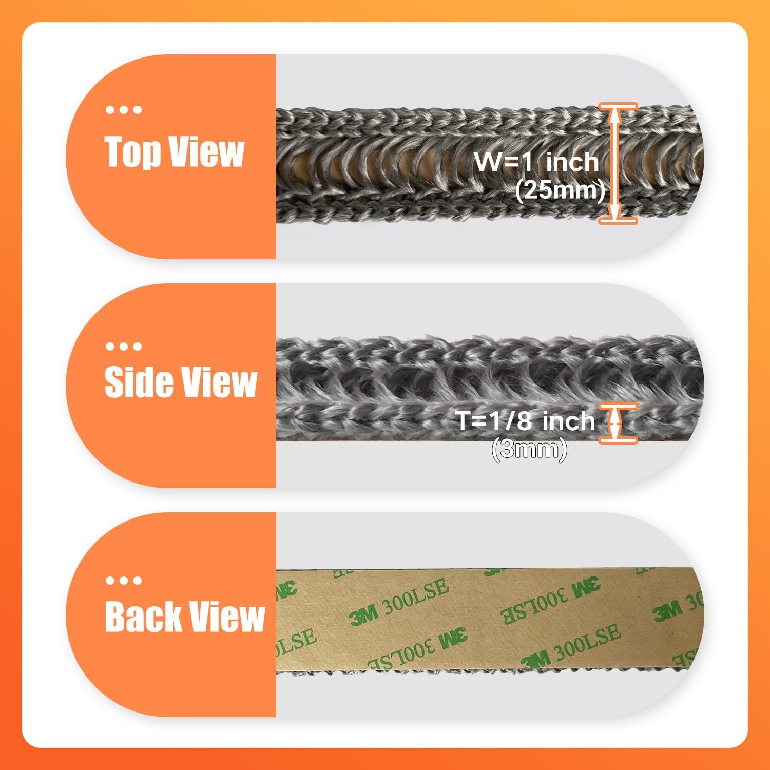 Protalwell Self Adhesive Stove Window Glass Gasket Tape, 1″ One Size, Gray