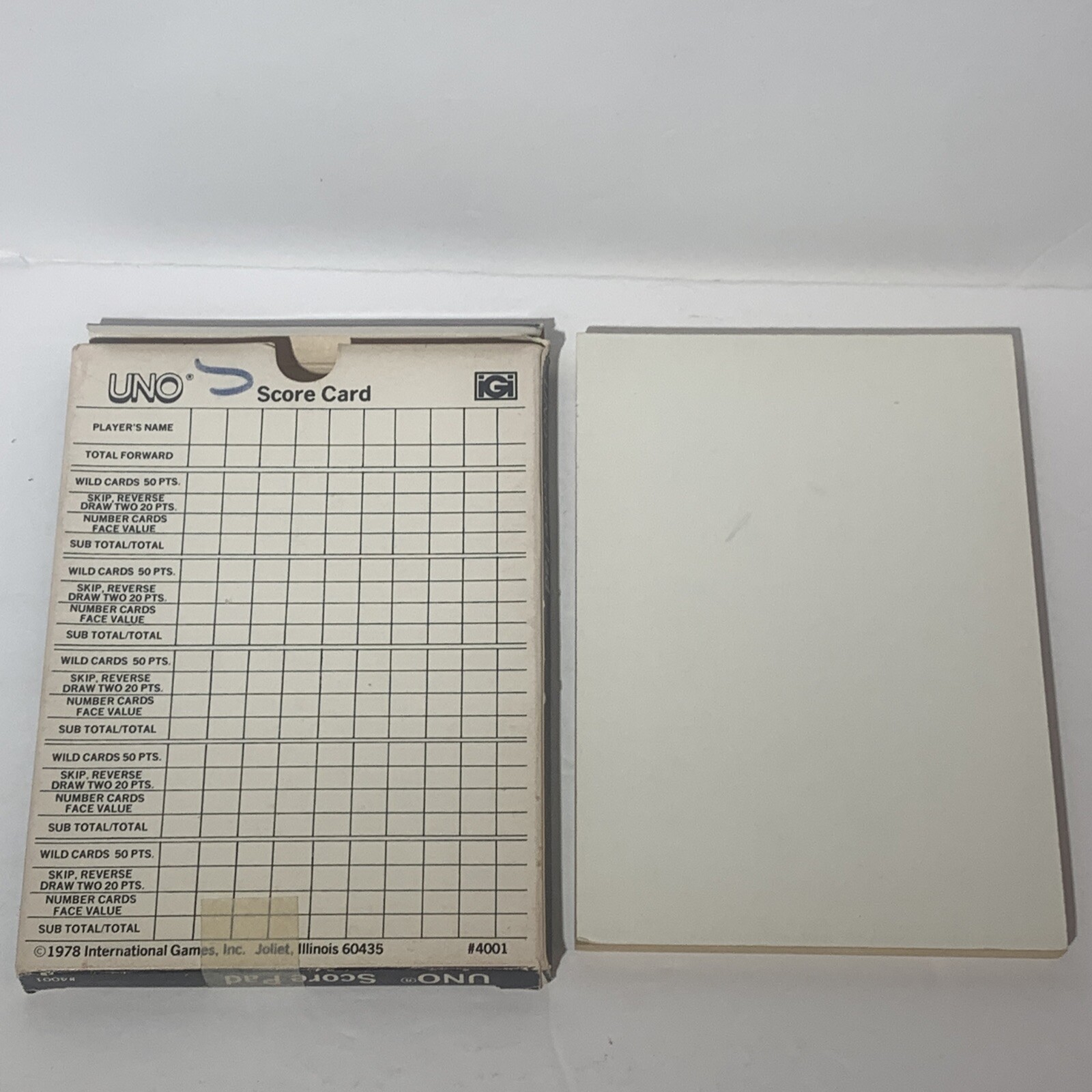 Uno Score Pad 100 Double Score Cards IGI 1978 with box #4001 Vintage