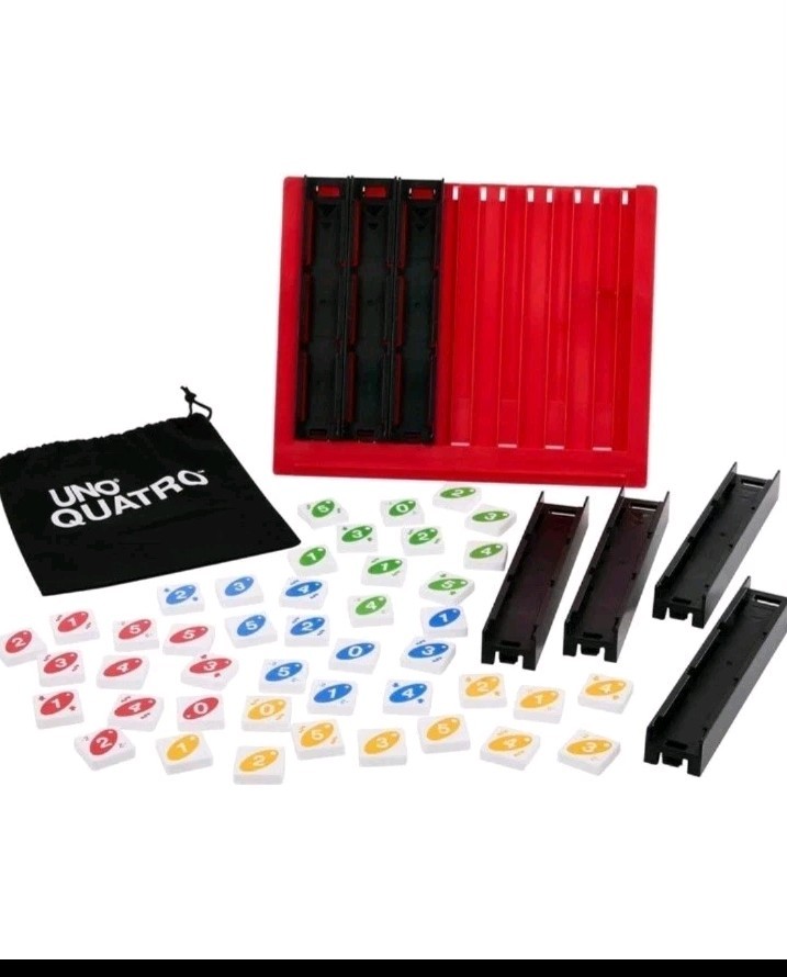 UNO Quatro Game with Colored Tiles & Plastic Game Grid for Adults/Family