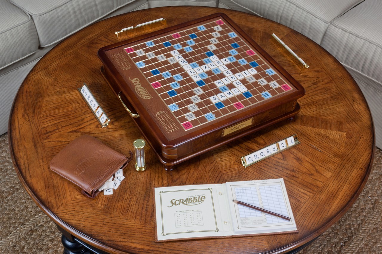 Scrabble Luxury Edition with Rotating Wooden Game Board by Winning Solutions New