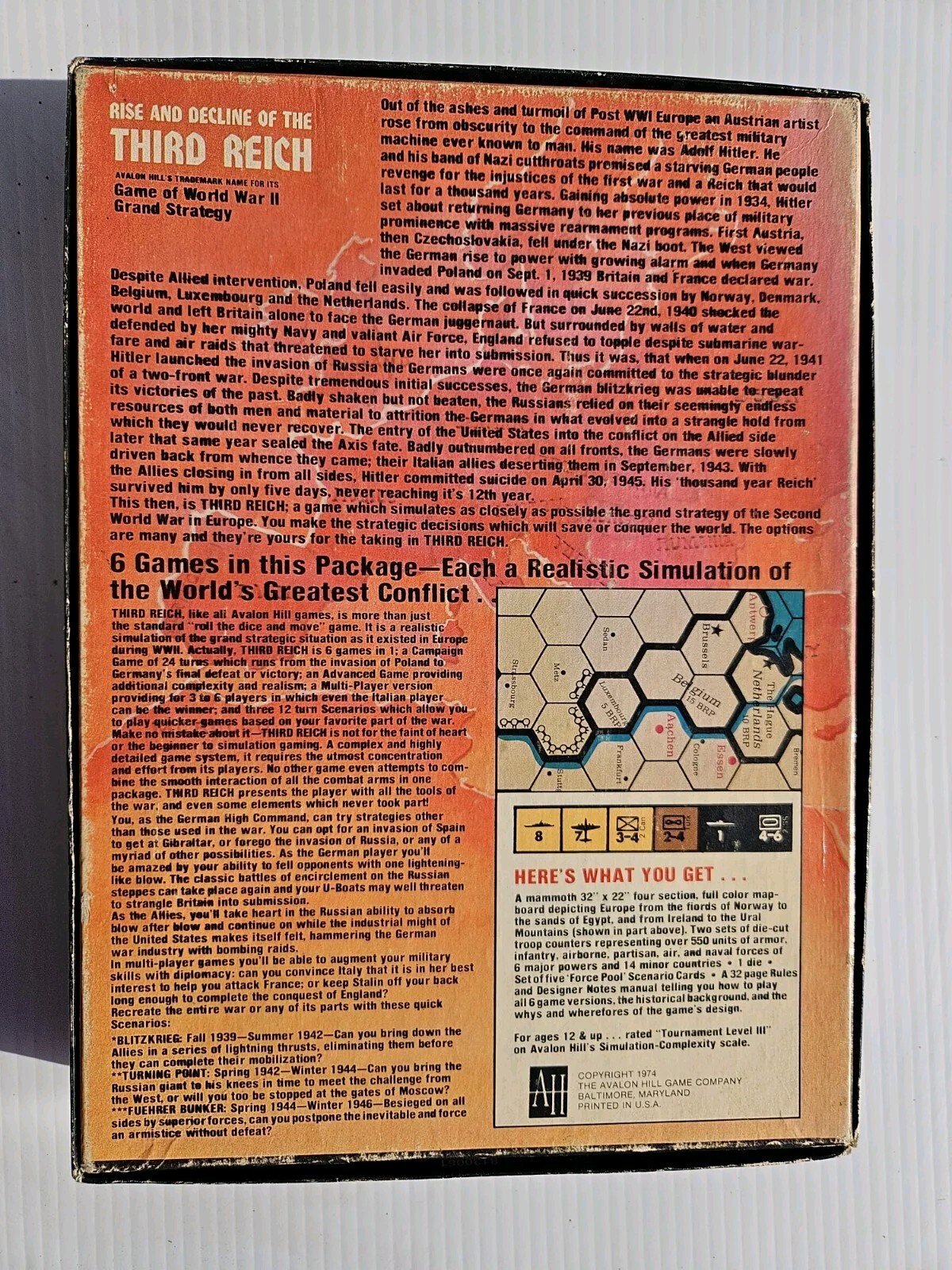 Rise and Decline of the Third Reich Avalon Hill Game Company #813 Unpunched