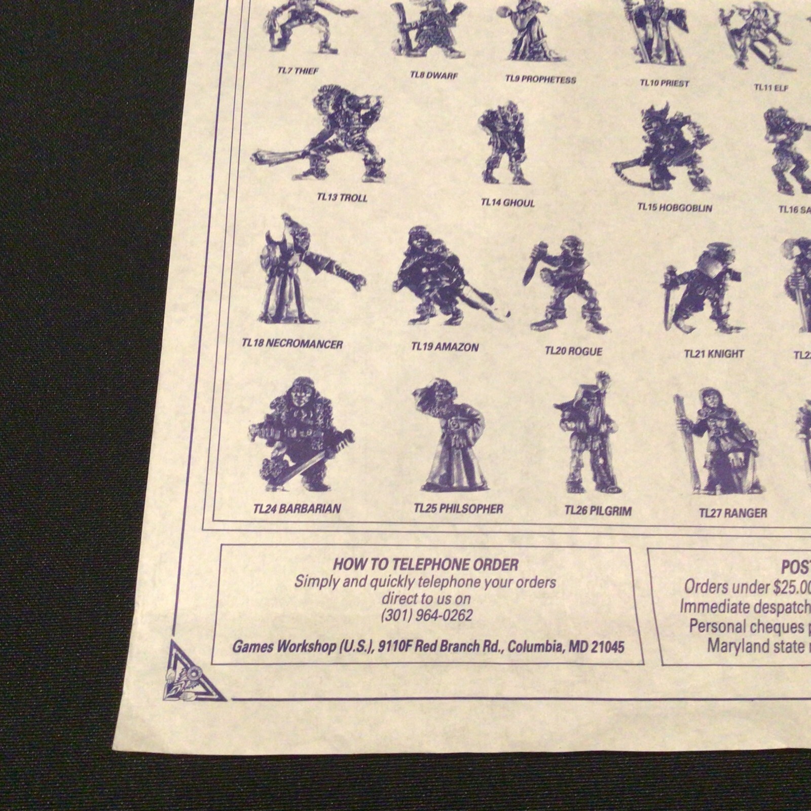 Vintage Talisman Board Game 2nd Edition Official Miniatures Advertisement Sheet