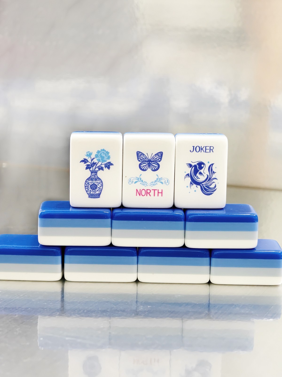 US Stock American Mahjong Tiles 160 Blue and White Porcelain Mahjong Set