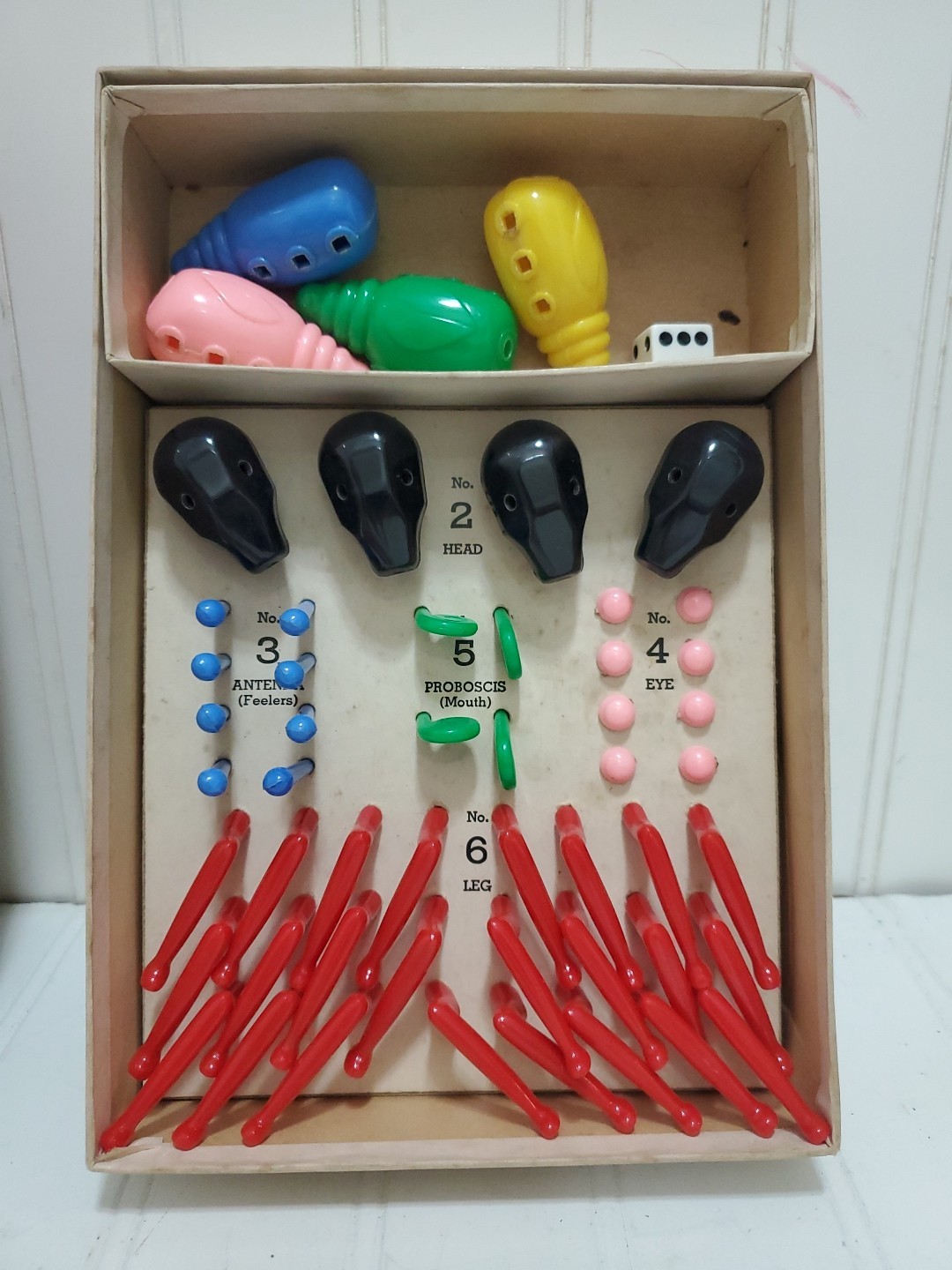 Vtg Bug Board / Dice Game: “COOTIE” 1949 Original Box W.H. Schaper MFG. Complete
