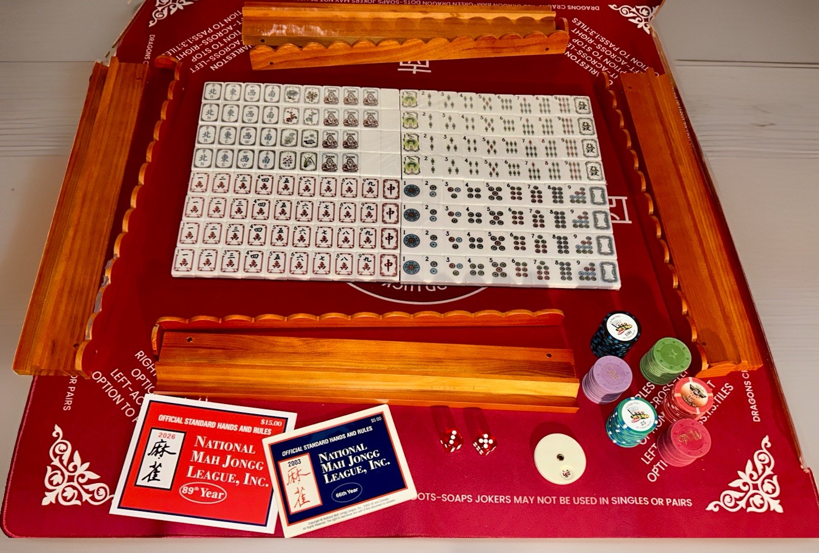 American Mahjong Tiles 160 Engraved 1.4” Acrylic Tiles •Racks & Pushers •Mat