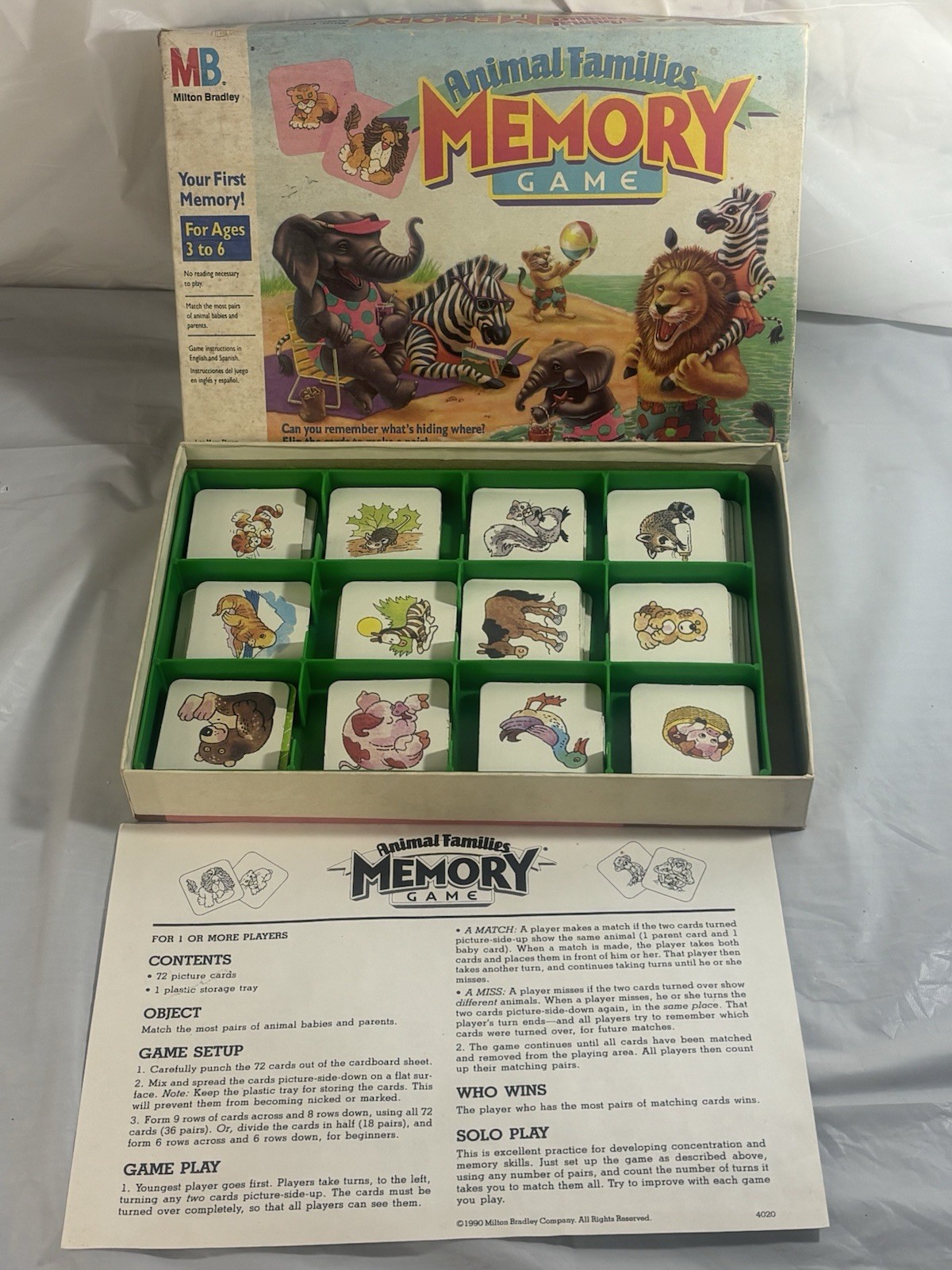 VINTAGE 1990 Animal Families Memory Card Match Game By Milton Bradley COMPLETE!