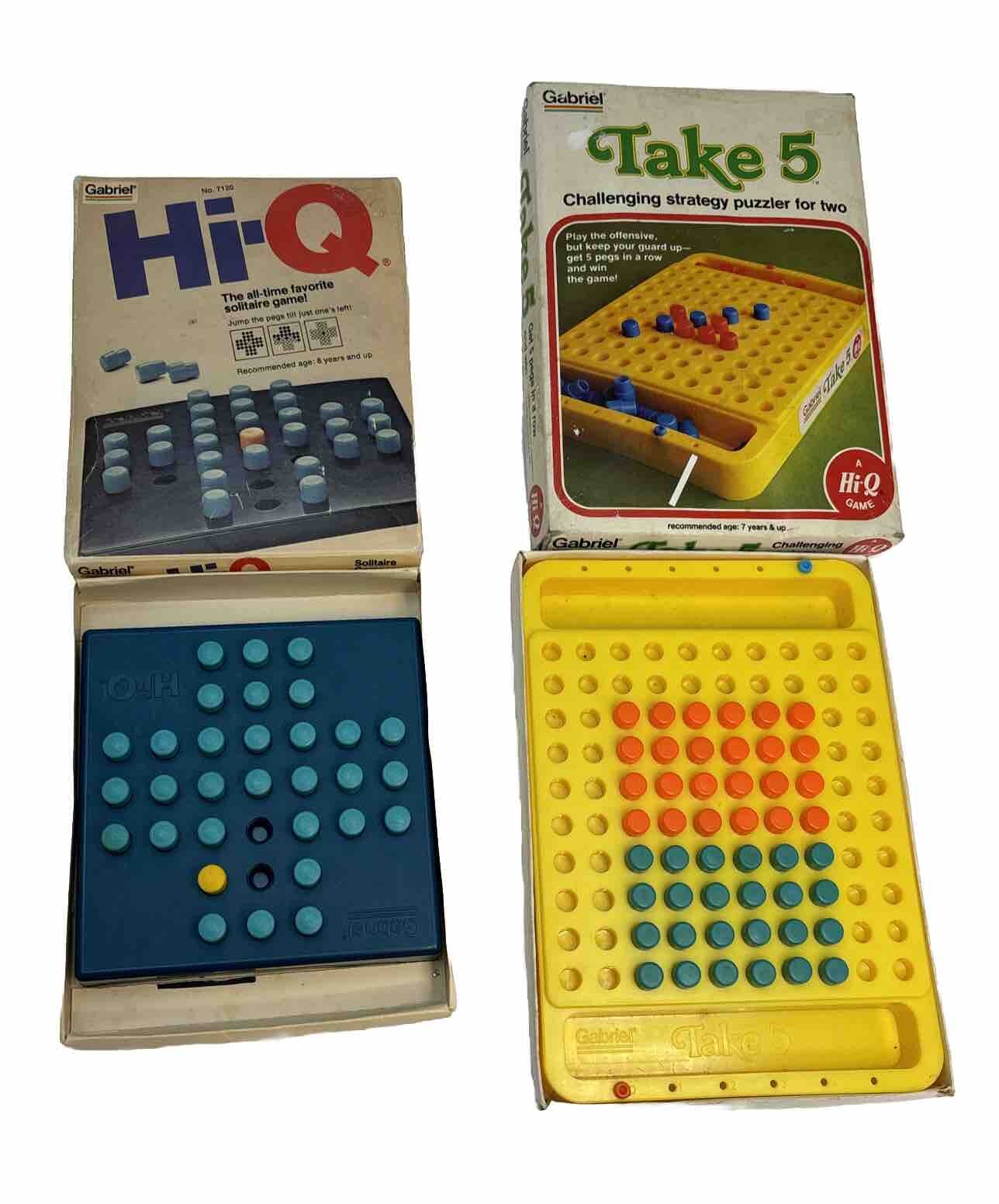 Gabriel Hi-Q Solitaire Game And Take 5 Game Travel Strategy Puzzle Vintage