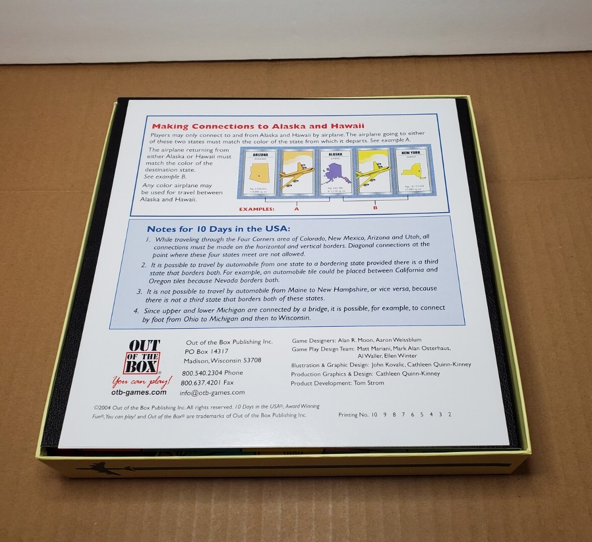 10 Ten Days in the USA Board Game 2004 By Out of The Box Games – 100% COMPLETE!