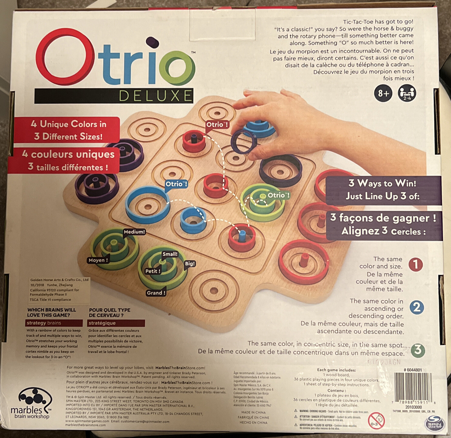 Otrio Deluxe – Tic Tac Toe Strategy Game Wood Board Complete by Marbles Brain