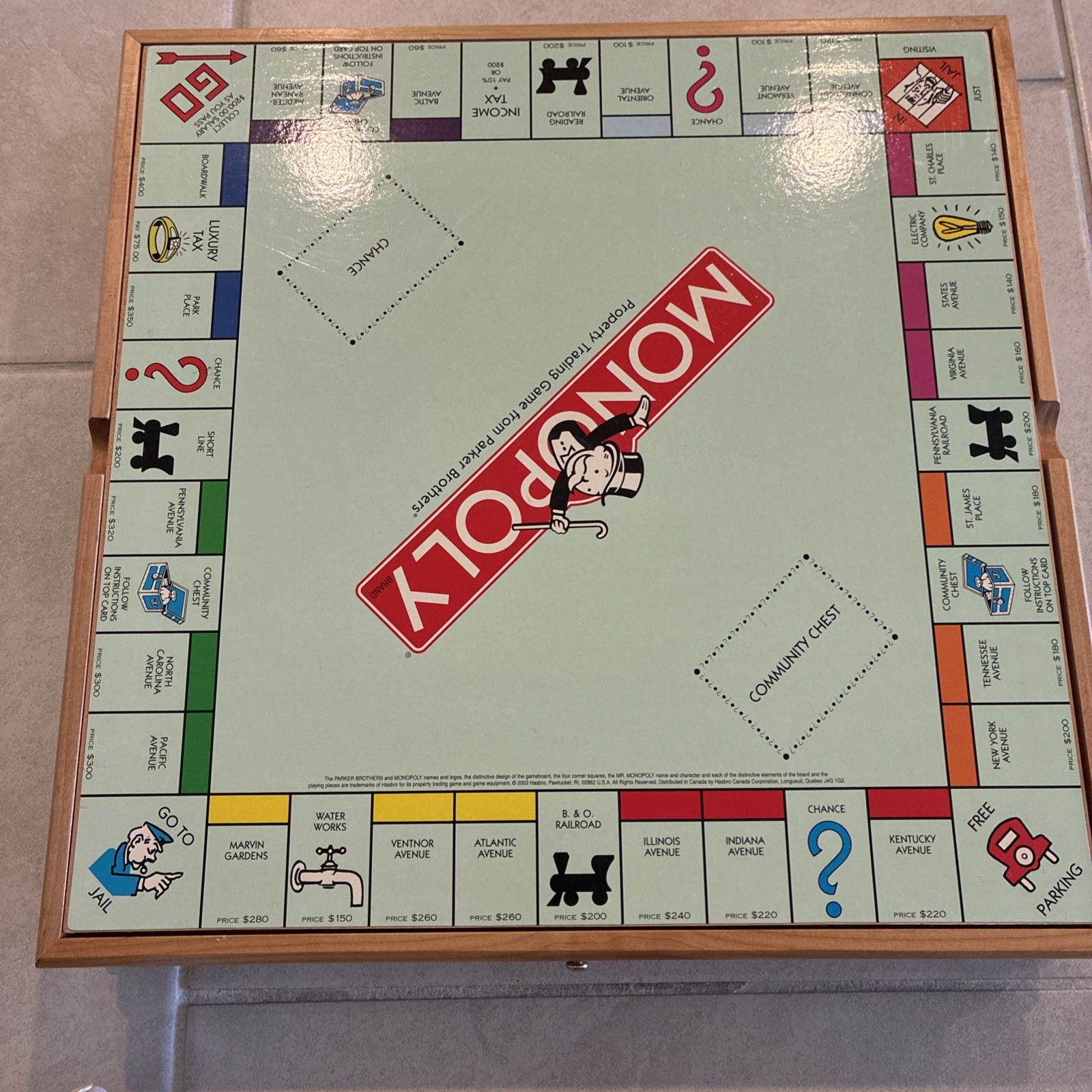 2003 Wood Case Monopoly/Sorry/Cribbage/Checkers/Chess/Cards/Poker Dice Read