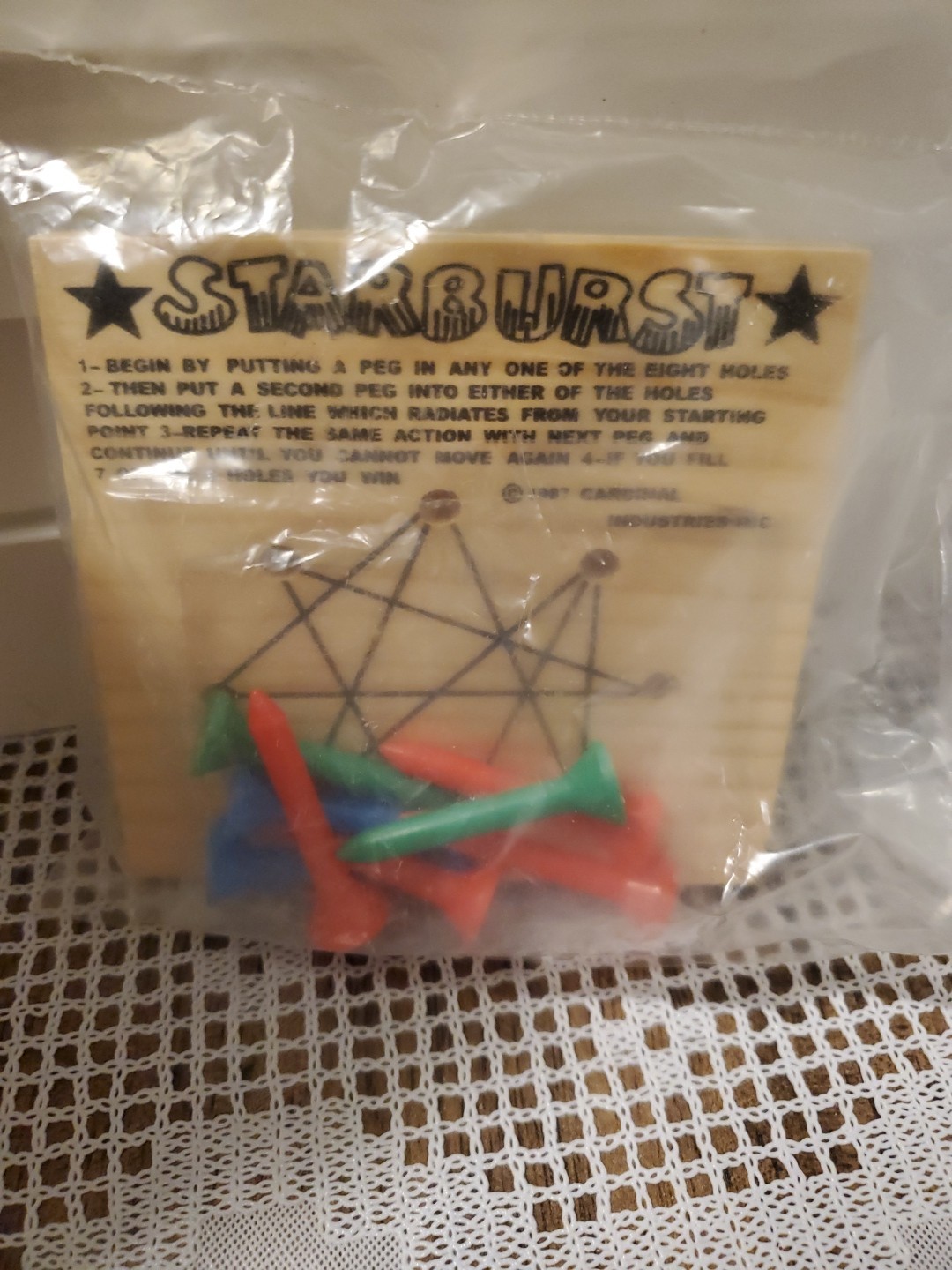 Lot 4 VTG 1987 Cardinal Industries Wooden Peg Games Starburst Tic Tac Toe Magic