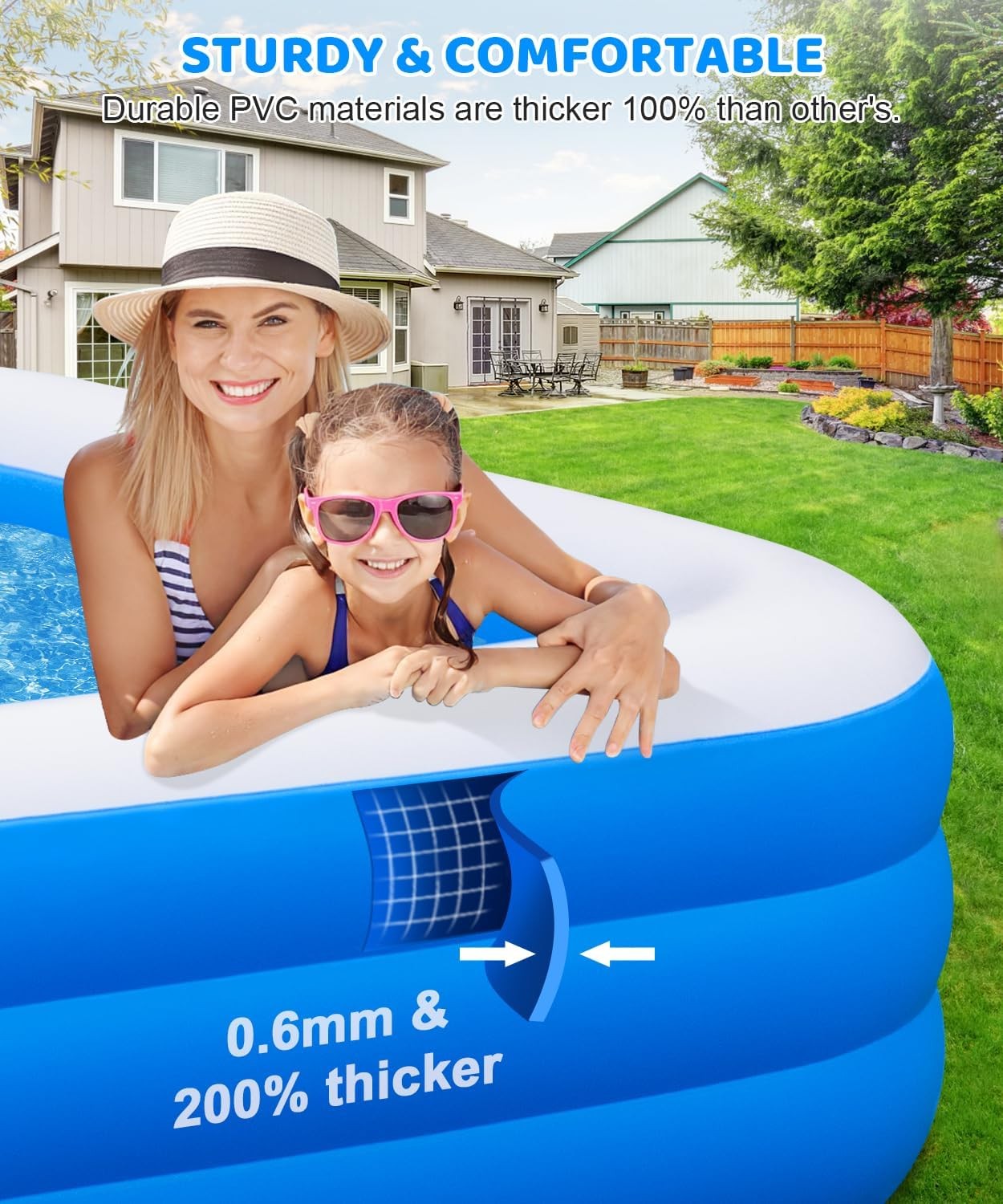 Inflatable Swimming Pool 145 X 74 22 Extra Large Portable Blue Oversized Blow