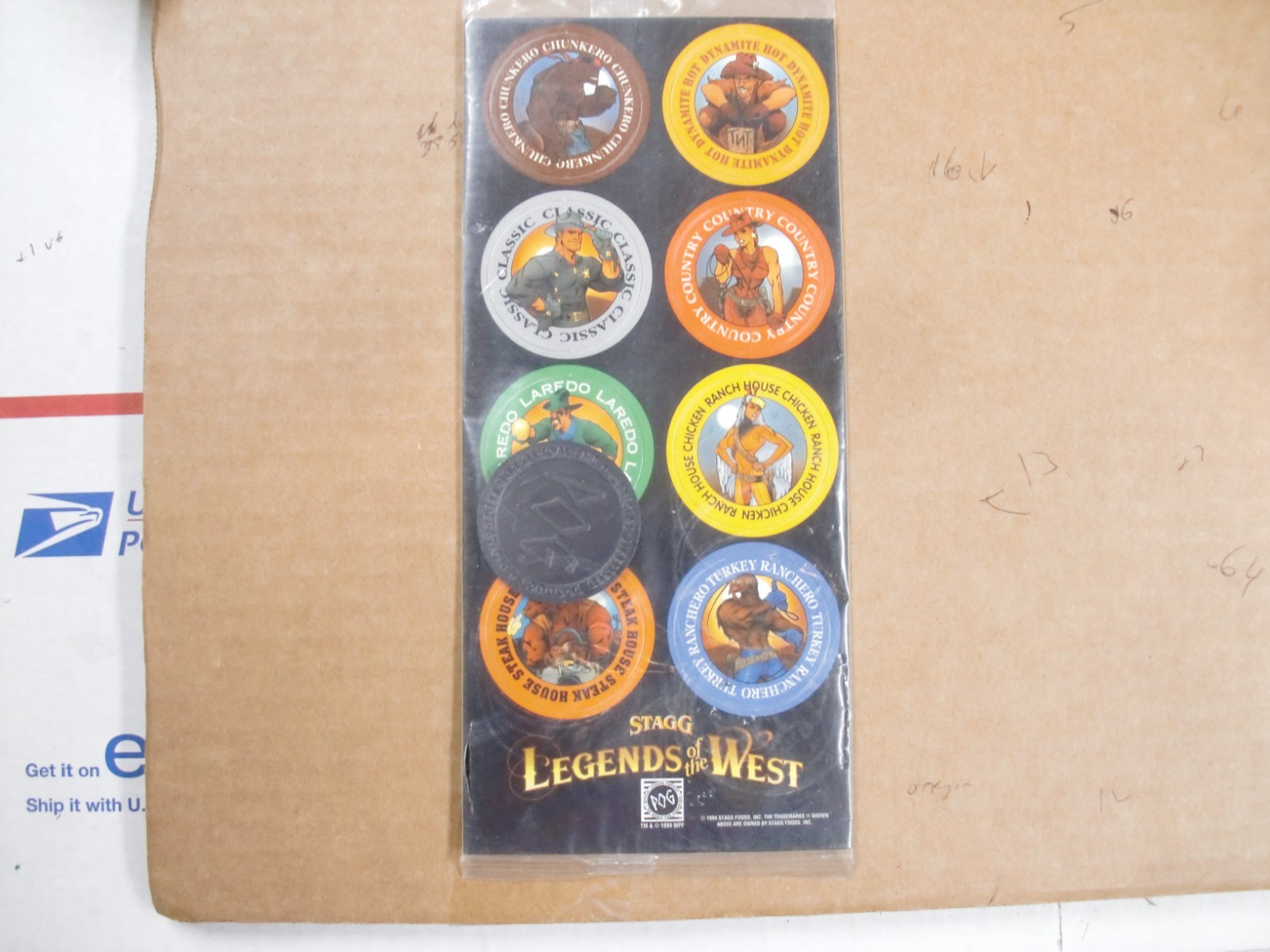 POGS/MILKCAPS STAGG CHILI “LEGENDS OF THE WEST” BY POG. 8 UP CARDED IN WRAP