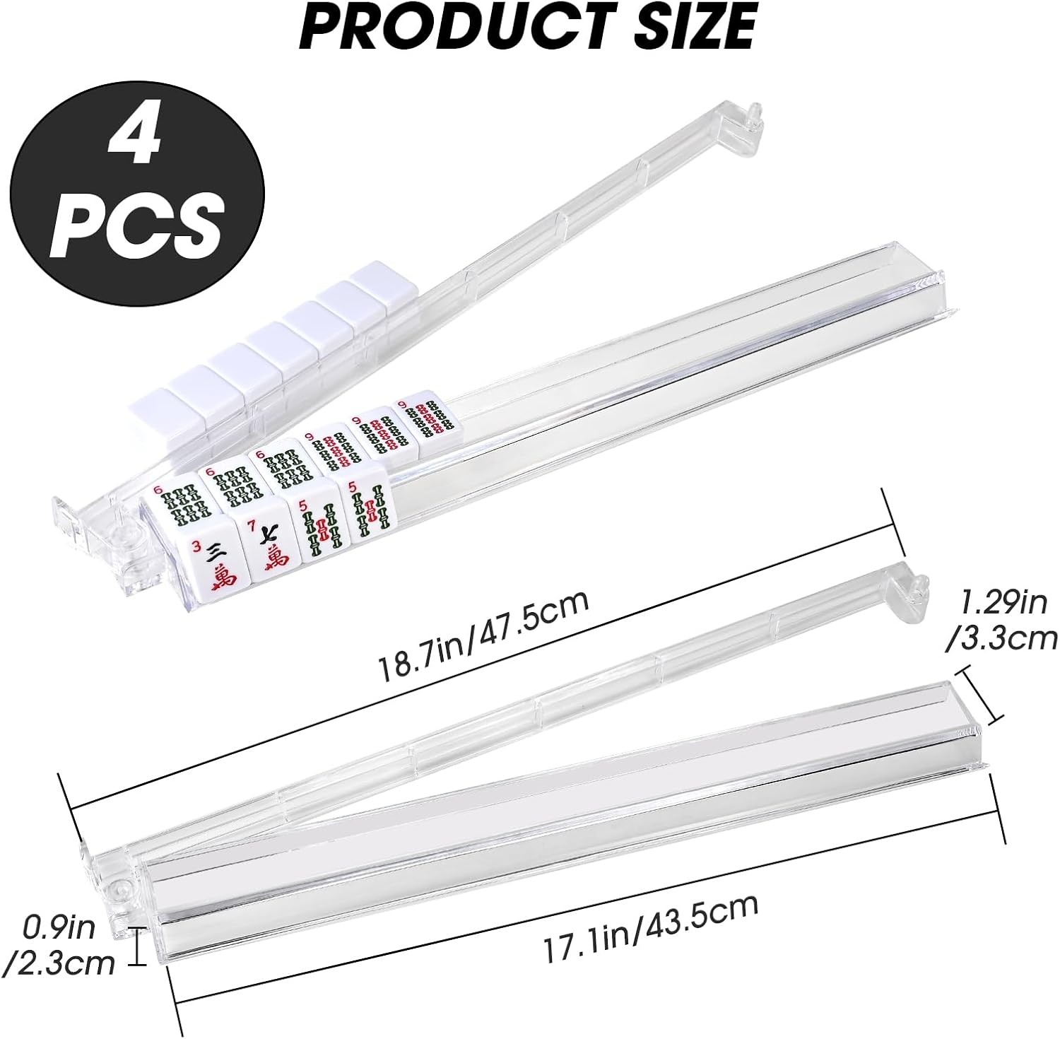 Mahjong Racks with Pushers Set of 4, Clear Acrylic All-In-One Mahjong Pushers an