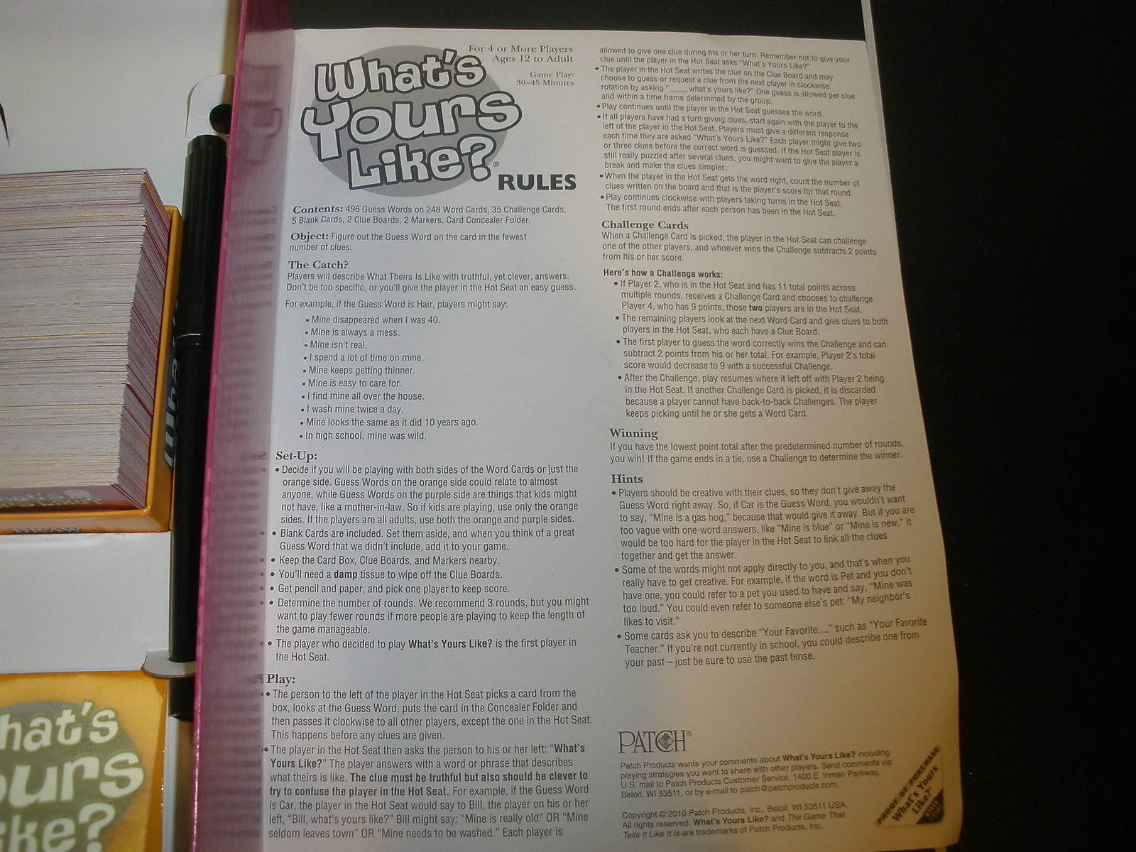 2007 Whats Yours like? Board Game 100% Complete Patch 7415