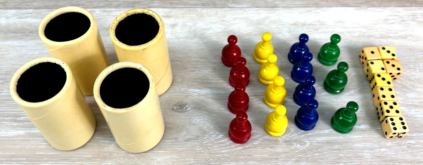 Vintage 1964 PARCHEESI Gold Seal Edition Playing Piece Set- Missing 1 Green Pawn