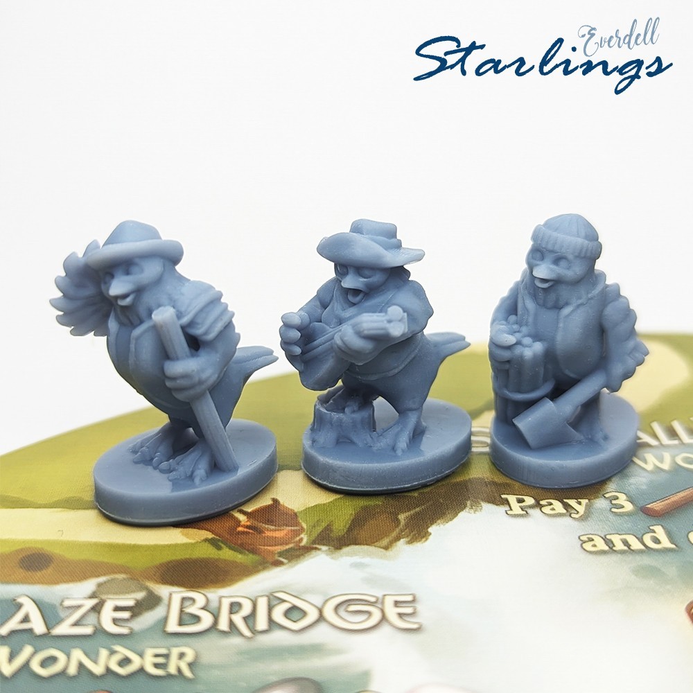BLUE Starlings 8pcs | Unofficial Upgrade for Everdell Pearlbrook, Frog, Rabbit