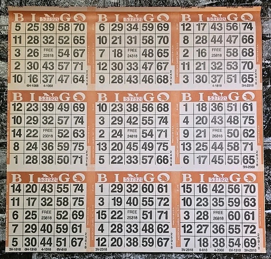 9 On 5 Up Standard Color Collation Bingo Paper Cards 50 Books American Games